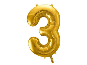 Balon foliowy Cyfra "3" trzy - 86 cm - złoty