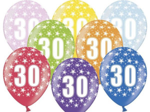 Balony 30 cm - 30th Birthday - 30 urodziny - Metallic Mix - 6 szt.