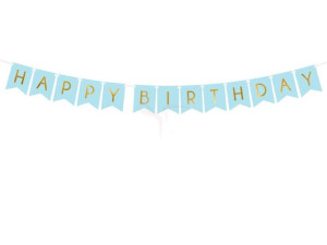Baner Happy Birthday - jasny niebieski - 15 x 175 cm