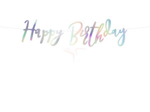 Baner Happy Birthday opalizujący - 16.5 x 62 cm