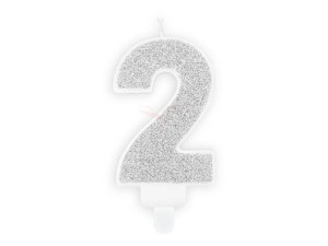 Świeczka urodzinowa Cyferka 2 - dwa - srebrna - 7 cm