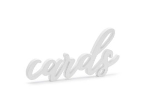 Drewniany napis Cards - 20 x 10 cm - biały