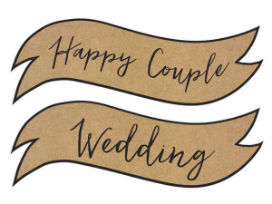 Tabliczki z napisami -- Happy Couple Wedding - kraft - 2 szt.