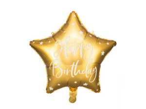 Balon foliowy Happy Birthday - Gwiazda - 40 cm - złoty