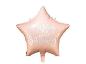 Balon foliowy Happy Birthday - Gwiazda - 40 cm - jasny pudrowy róż