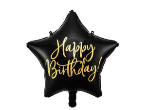 Balon foliowy Happy Birthday - Gwiazda - 40 cm - czarny
