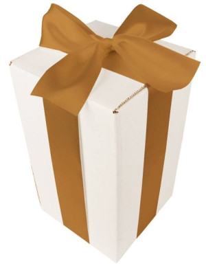 OZDOBNE DUŻE BIAŁE PUDEŁKO - z tasiemką - 250x150x150mm - jasnozłoty