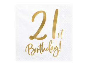 Serwetki 21st Birthday - biały - 33x33cm - 20szt.
