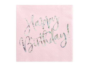 Serwetki Happy Birthday - Pudrowy róż - 20szt