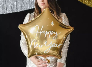 Balon foliowy Gwiazdka - Happy New Year - 47 x 50 cm - Złoty
