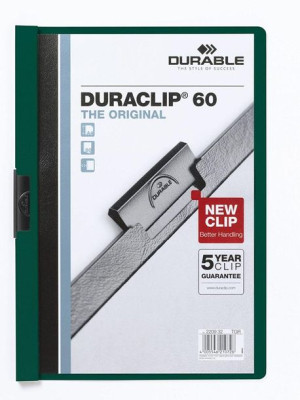 Skoroszyt plastikowy z klipsem Durable DuraClip A4 do 60 kartek zielony