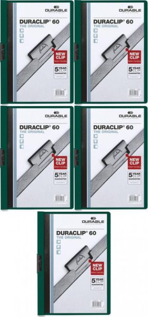 Skoroszyt plastikowy z klipsem Durable DuraClip A4 do 60 kartek zielony x5