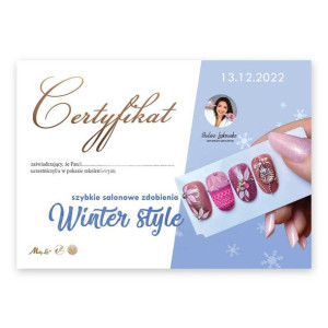 Certyfikat ze szkolenia online szybkie salonowe zdobienia - Winter Style by