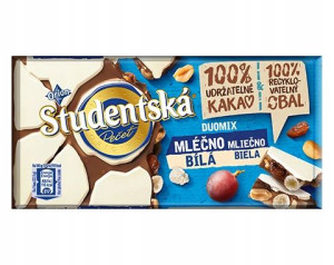 Czekolada STUDENTSKA MLECZNO BIAŁA Duo Orzech 170g