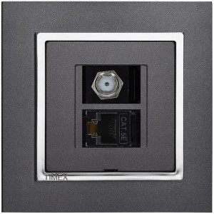 Gniazdo antenowe typu F + RJ45 MAGIC grafit / chrom