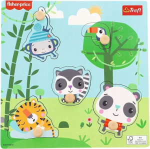 Drewniana Układanka puzzle Zwierzątka Dżungli Fisher Price 5 elementów