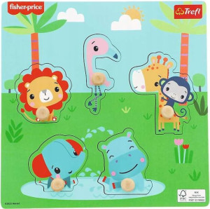 Drewniana Układanka puzzle Wesołe zwierzątka Fisher Price 5 elementów