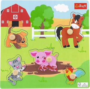 Drewniana Układanka puzzle Zwierzątka z farmy 5 elementów