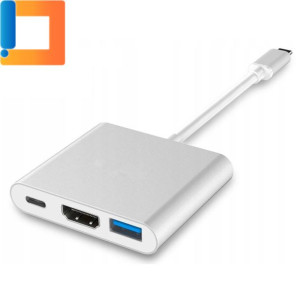 Adapter Do Telefonu / Komputera Co2, 3w1, Usb-c Do Hdmi Usb, Srebrny