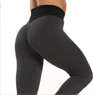Legginsy Fitness Sportowe Wysoki Stan Karbowane Ciemnoszary M