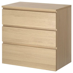 IKEA MALM Komoda 3 szuflady okleina dębowa bejcowana na biało 80x78 cm