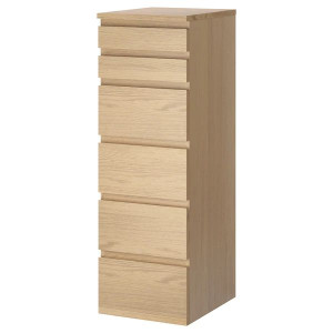 IKEA MALM Komoda 6 szuflad okleina dębowa lustro 40x123 cm