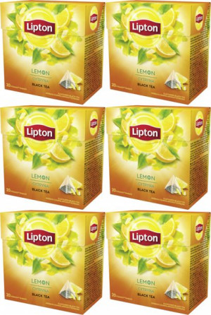 Herbata czarna aromatyzowana w piramidkach Lipton cytryna 20szt x6