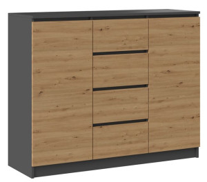 Komoda 2 Drzwi 4 Szuflady 120 Antracyt-dąb Artisan