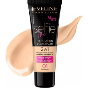 Podkład i korektor 2w1 kryj-nawilż Eveline Selfie Time, 01 PORCELAIN, 30 ml