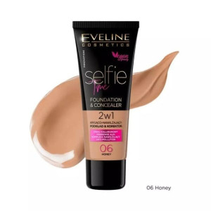 Podkład i korektor 2w1 kryjąco-nawilż. Eveline Selfie Time, 06 HONEY, 30 ml