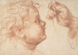 Plakat 29,7x21 Studia głowy i ręki, Andrea del Sarto (Andrea d'Agnolo)