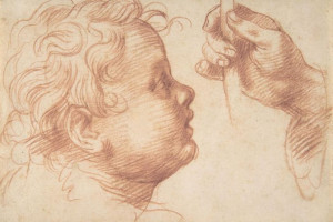 Plakat 45x30 Studia głowy i ręki, Andrea del Sarto (Andrea d'Agnolo)