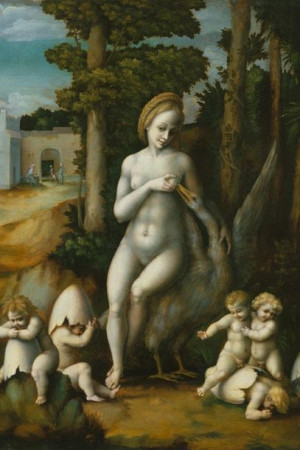 Plakat 30x45 Leda i łabędź, Bachiacca (Francesco d'Ubertino Verdi)