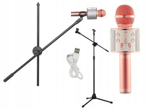 Zestaw Karaoke Mikrofon Różowy Na Bt Ws858 +statyw
