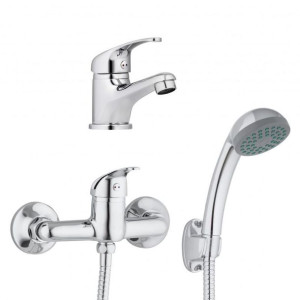 Zestaw bateria prysznicowa - ścienna i bateria umywalkowa chrom