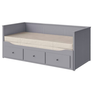IKEA HEMNES Leżanka z 3 szufladami 2 materace szary/Vannareid 80x200 cm