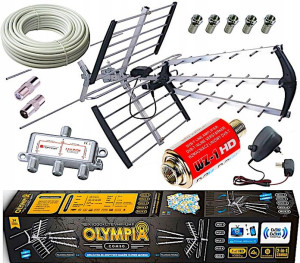Antena Bx1000 Dvbt2 200km 4k Zestaw 3tv +kabel 20m