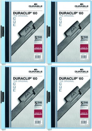 Skoroszyt plastikowy Durable DuraClip A4 do 60 kartek niebieski x4