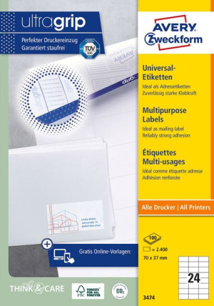 Etykiety uniwersalne AVERY Ultragrip 70x37 mm