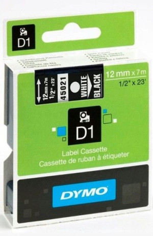 Taśma DYMO 12mm x 7m D1 czarna (biały druk)