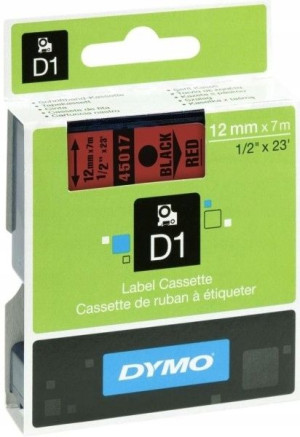 Taśma DYMO 12mm x 7m D1 czerwona (czarny druk)