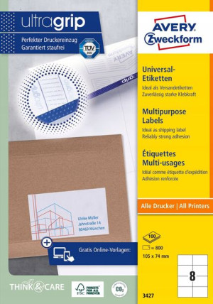 Etykiety uniwersalne AVERY Ultragrip 105x74 mm
