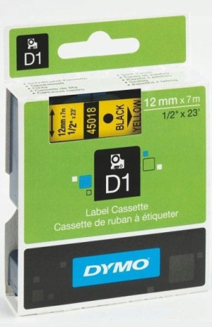 Taśma DYMO 12mm x 7m D1 żółta (czarny druk)