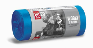 Worki na śmieci LDPE 60l 20szt AZ z uszami nieb.