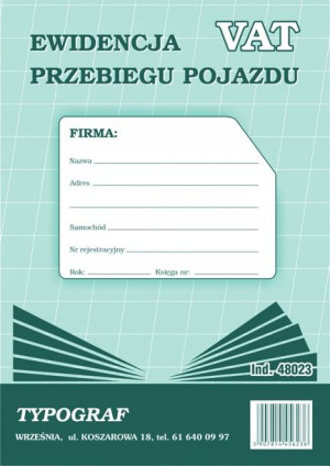 Ewidencja przebiegu pojazdu A5 VAT TYPOGRAF 48023