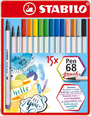 Pisaki STABILO PEN 68 BRUSH 15 kol. pud.metal