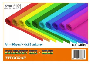 Papier kolorowy A4 80g mix neonowy 100 ark.
