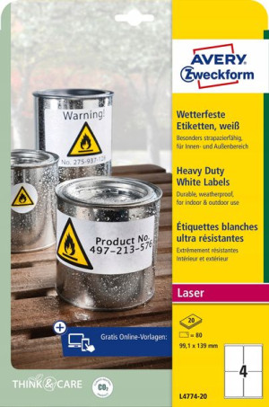 Etykiety uniwersalne 99,1 x 139 mm Avery białe HD