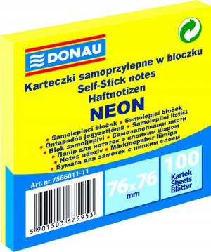 Karteczki Donau 76x76mm (1x100) żółte neon