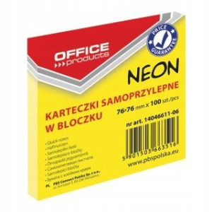 Karteczki Office Products, 76x76mm żółte